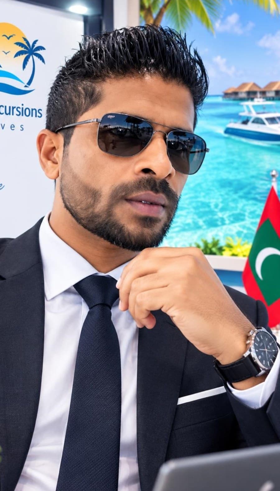 The founder of Jazeera Excursions at the company's office in the Maldives