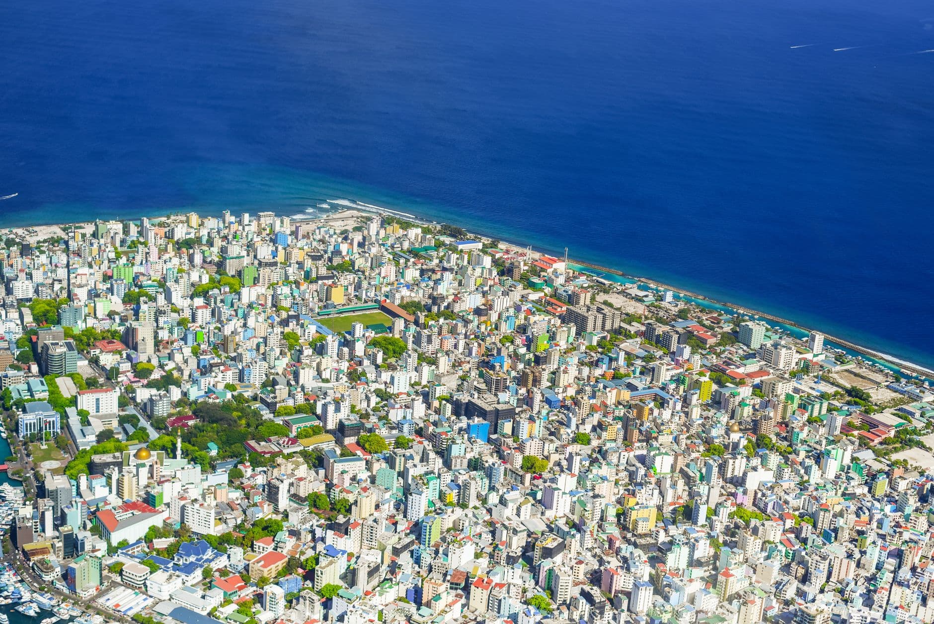 Dense city blocks and harbour of Malé